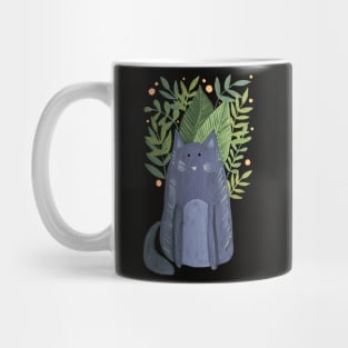 Cat and foliage - grey autumn with dark backgound Mug